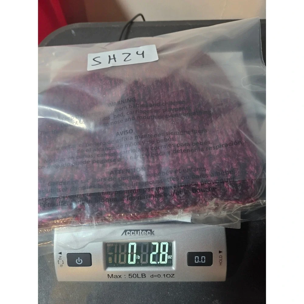 Handmade Ponytail Beanie One Size Burgundy Women Messy Bun Knit Hat